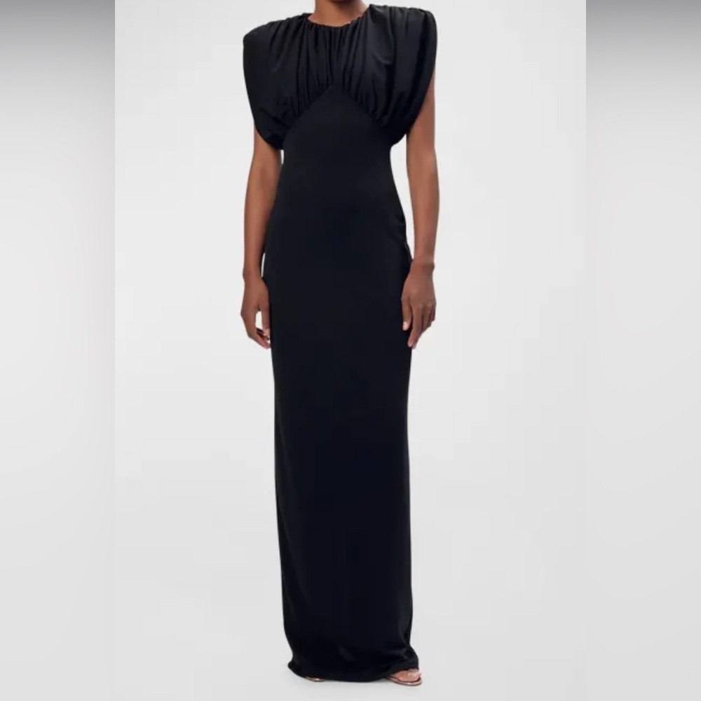 NWOT Ronny Kobo Roco Padded-Shoulder Maxi Jersey Dress. Size XS.